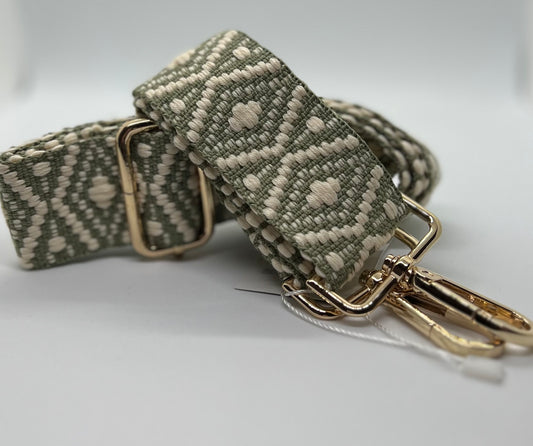 Sage and cream woven diamond strap with gold hardware